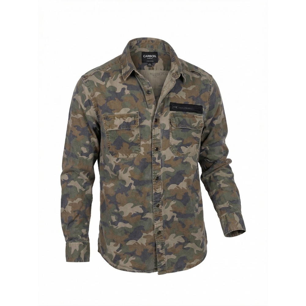 Carbon Men's Camo Shirt Size Medium Button Front Long Sleeve Green